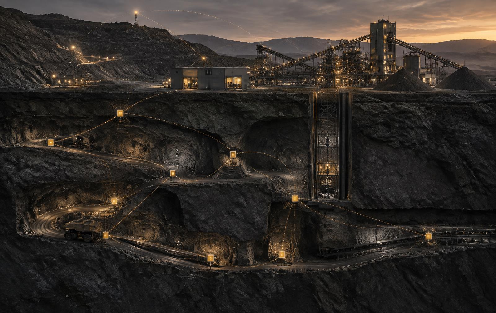 Industrial facility connected through sensors, gateways and spatial data paths